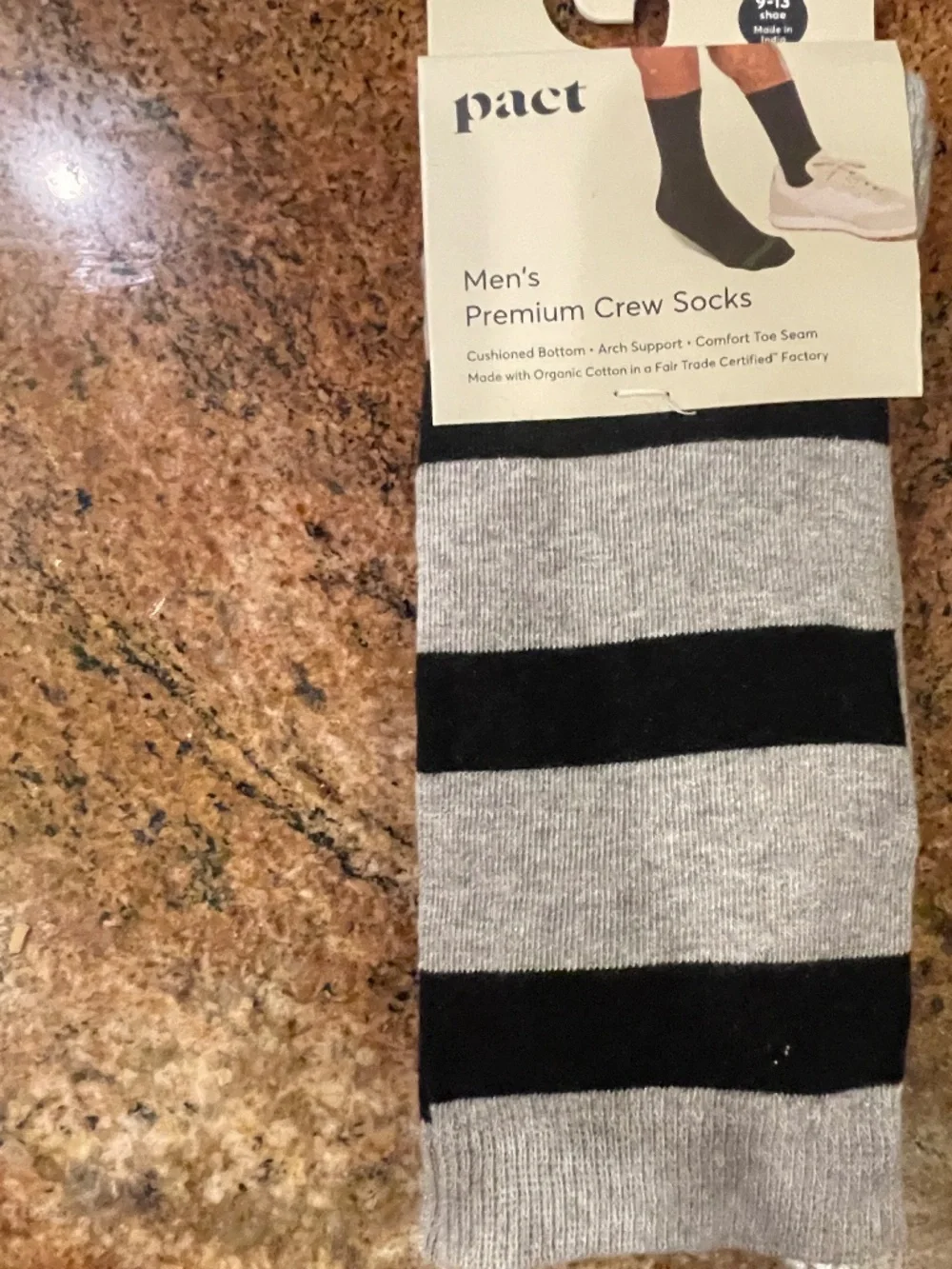 NEW! Men's Black High Tide Stripe Heather Grey Crew Socks. Size 9-13